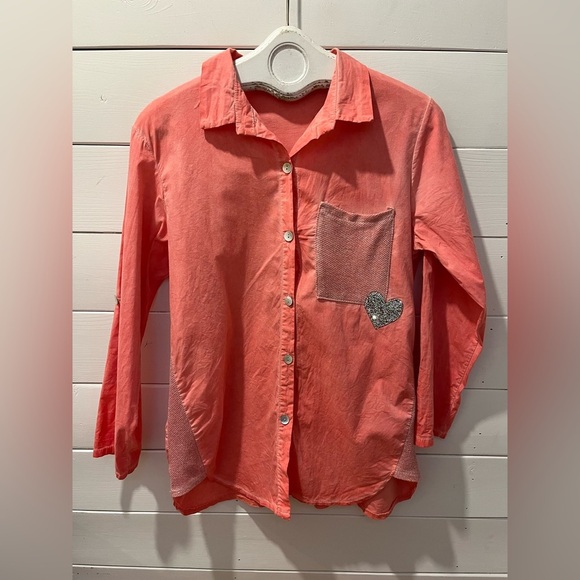 ANGELA MARA – CORAL SHIRT WITH GLITTER HEART size M - Picture 2 of 7